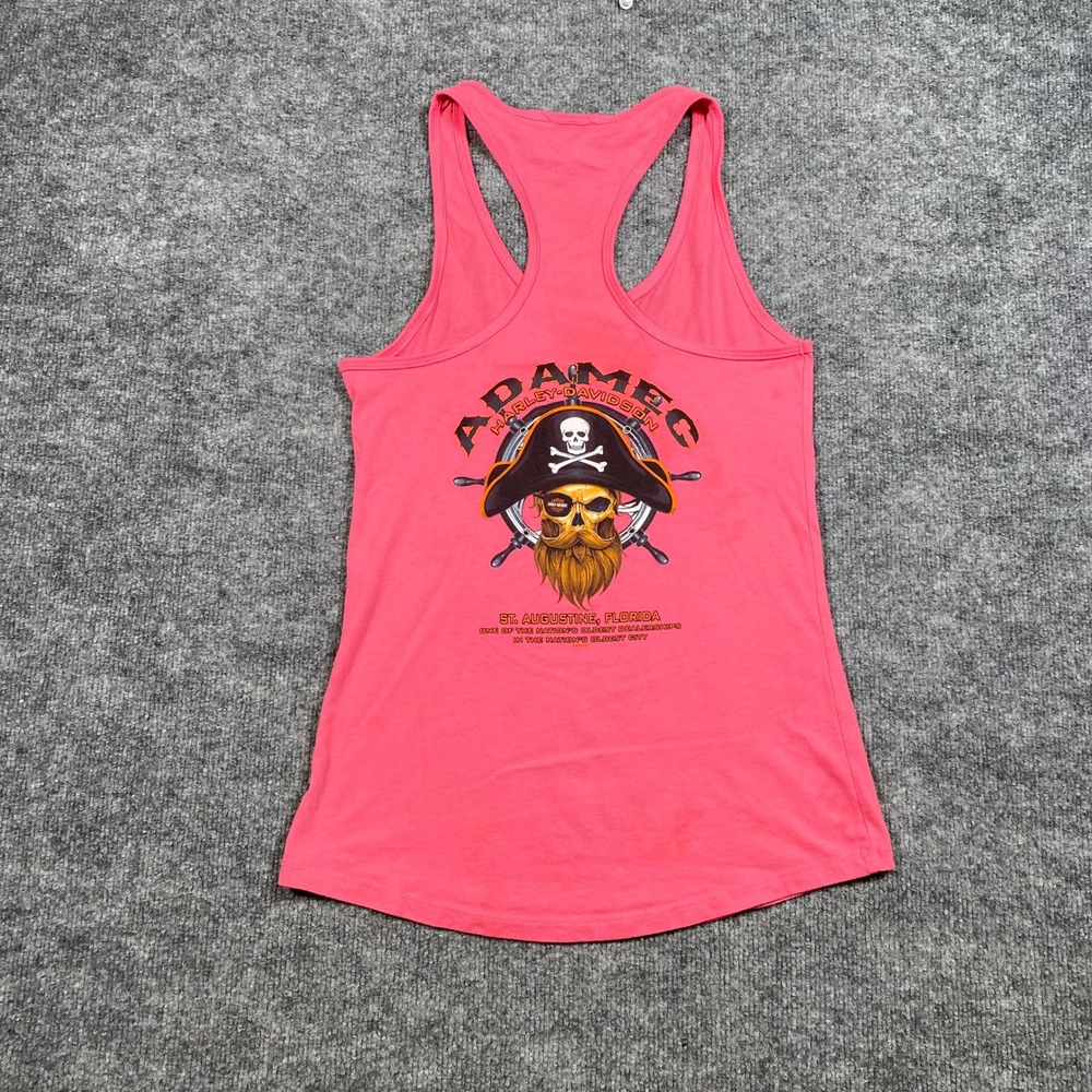 Harley Davidson Womens Pink Pirate Skull Tank Top St Augustine FL Adamec Size M